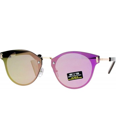 Wayfarer Flat Lens Sunglasses Stylish Designer Rimless Fashion Unisex Shades - Gold (Pink Mirror) - CE1899GLKU0 $9.77