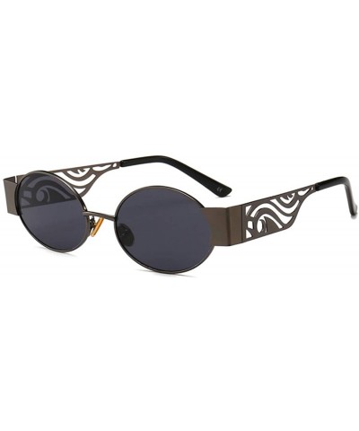 Rectangular Men's and women's Fashion Resin lens Oval Frame Retro Sunglasses UV400 - Brown Gray - CR18NE3XAX7 $9.54