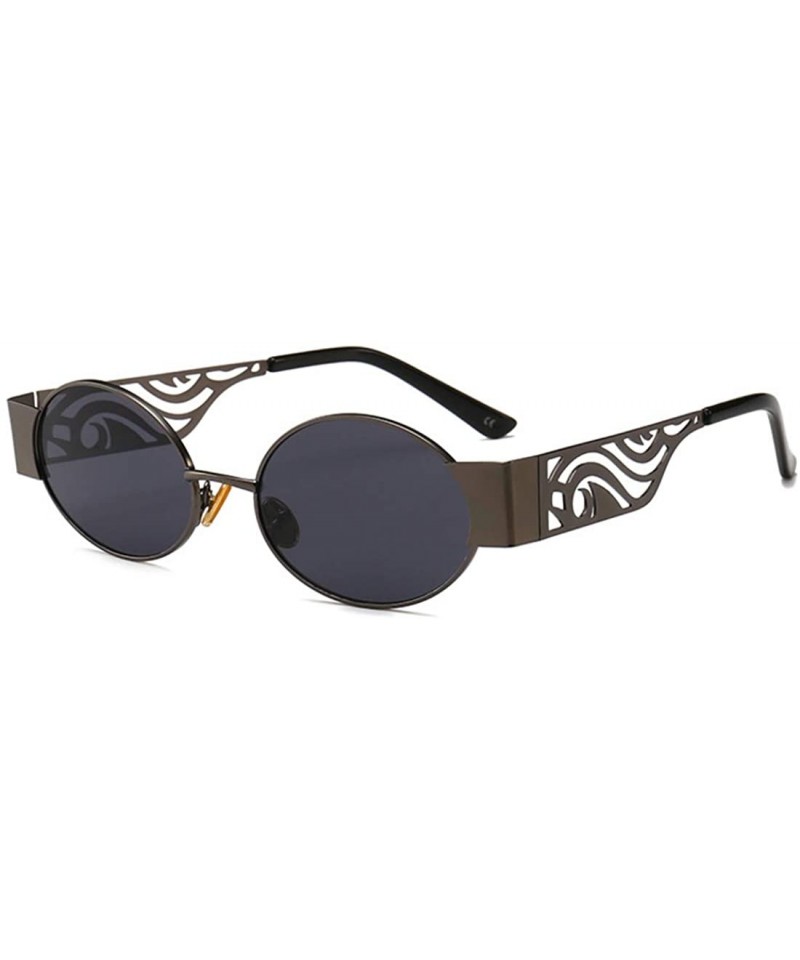 Rectangular Men's and women's Fashion Resin lens Oval Frame Retro Sunglasses UV400 - Brown Gray - CR18NE3XAX7 $9.54