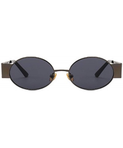 Rectangular Men's and women's Fashion Resin lens Oval Frame Retro Sunglasses UV400 - Brown Gray - CR18NE3XAX7 $9.54