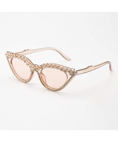 Shield Fashion Cat Eye Sunglasses Women Vintage Luxury Rhinestone Small Sun Gasses Retro Shades - Black - CM198A3R2DN $31.69