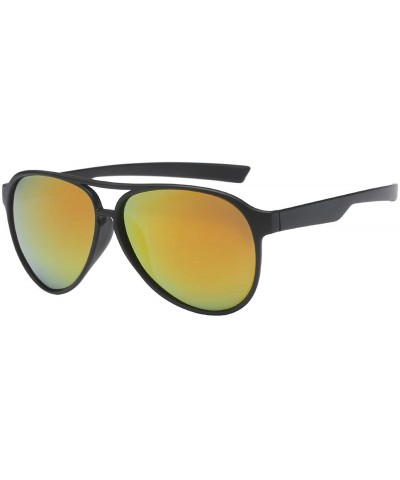 Oversized Classic Unisex Polarized Ultra Lightweight Flexible Aviator Sunglasses (Matte Black - Polarized Lava Red - 56) - C2...