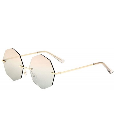 Rimless Oceanic Color Rimless Polygon Sunglasses - Pink Grey - CE197A629Z3 $25.86