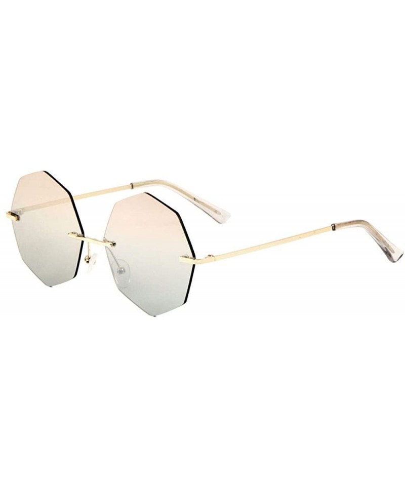 Rimless Oceanic Color Rimless Polygon Sunglasses - Pink Grey - CE197A629Z3 $15.02