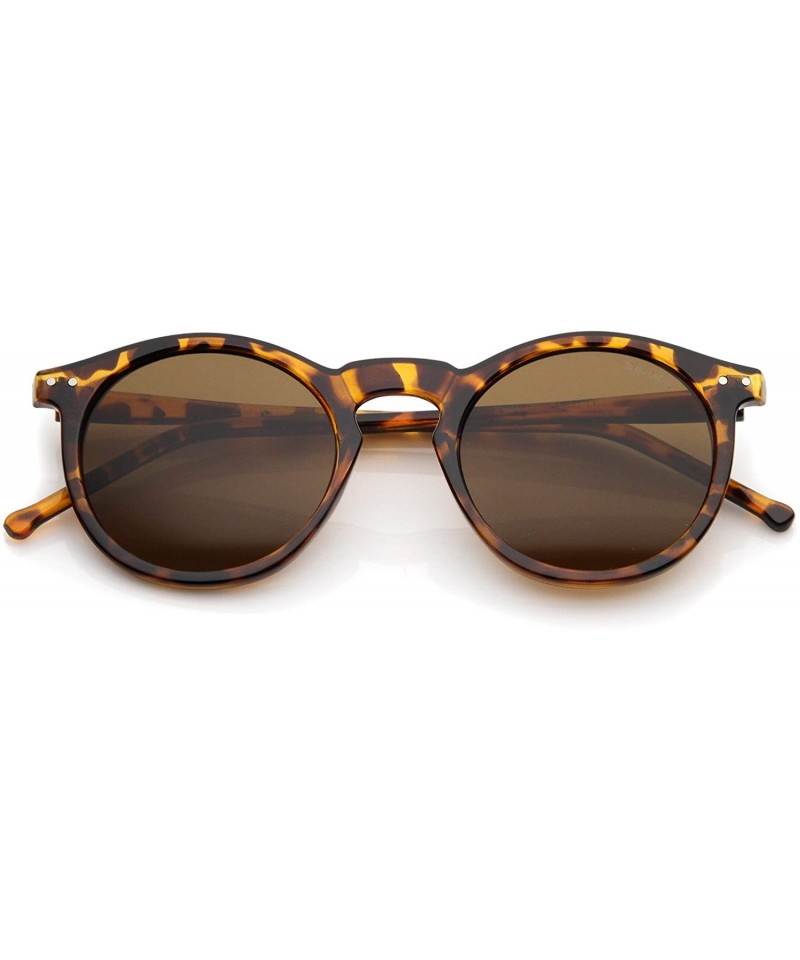 Round Retro Horn Rimmed Keyhole Nose Bridge P3 Round Sunglasses 49mm - Shiny Orange-tortoise / Brown - CB12N1B24CT $20.52