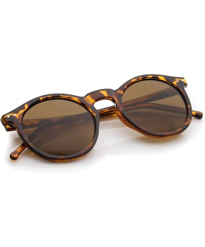 Round Retro Horn Rimmed Keyhole Nose Bridge P3 Round Sunglasses 49mm - Shiny Orange-tortoise / Brown - CB12N1B24CT $20.52