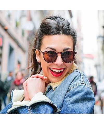 Round Retro Horn Rimmed Keyhole Nose Bridge P3 Round Sunglasses 49mm - Shiny Orange-tortoise / Brown - CB12N1B24CT $20.52