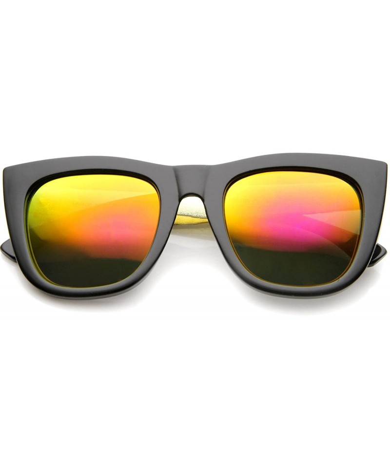 Wayfarer High Fashion Alligator Metal Temple Mirrored Lens Flat Top Sunglasses - Black-gold / Magenta Mirror - CO12G0JF61T $7.73