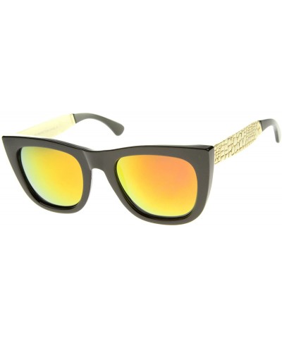 Wayfarer High Fashion Alligator Metal Temple Mirrored Lens Flat Top Sunglasses - Black-gold / Magenta Mirror - CO12G0JF61T $7.73