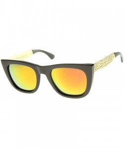 Wayfarer High Fashion Alligator Metal Temple Mirrored Lens Flat Top Sunglasses - Black-gold / Magenta Mirror - CO12G0JF61T $7.73