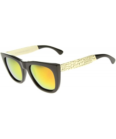 Wayfarer High Fashion Alligator Metal Temple Mirrored Lens Flat Top Sunglasses - Black-gold / Magenta Mirror - CO12G0JF61T $7.73