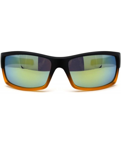 Rectangular Retro 90s Squared Rectangular Gangster Sunglasses - Matte Black Yellow Mirror - CX195EE54TU $12.48