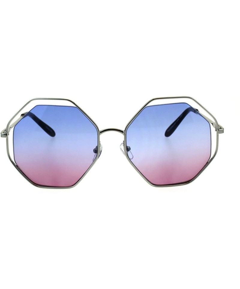 Rectangular Womens Expose Lens Octagonal Metal Rim Hippie Retro Sunglasses - Silver Blue Pink - CZ18EHQ6TMA $11.23