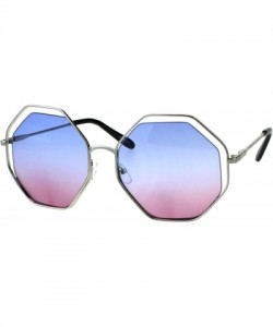 Rectangular Womens Expose Lens Octagonal Metal Rim Hippie Retro Sunglasses - Silver Blue Pink - CZ18EHQ6TMA $11.23