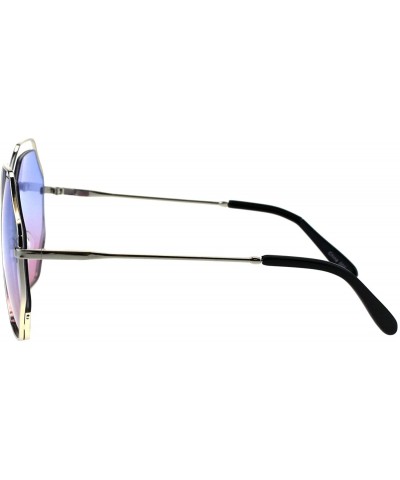 Rectangular Womens Expose Lens Octagonal Metal Rim Hippie Retro Sunglasses - Silver Blue Pink - CZ18EHQ6TMA $11.23