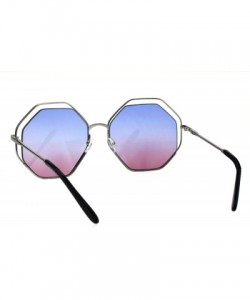 Rectangular Womens Expose Lens Octagonal Metal Rim Hippie Retro Sunglasses - Silver Blue Pink - CZ18EHQ6TMA $11.23