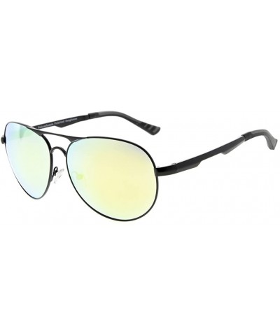 Rectangular Pilot Style Polycarbonate Lens Polarized Metal Frame Spring Hinges Sunglasses - Black/Gold Mirror - CW186L8X70E $...