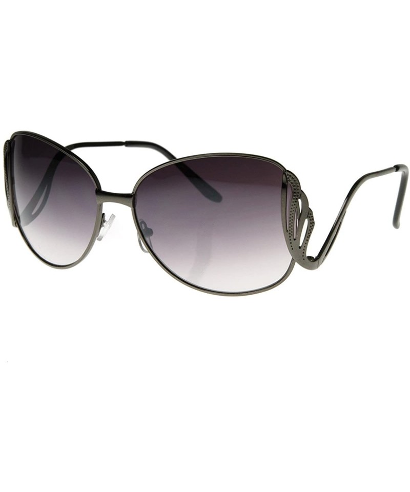 Wrap Large Metal Low Cut-Out Temple Womens Oversized Sunglasses Fashion Eyewear (Gunmetal) - C1116Q2O9IR $7.84