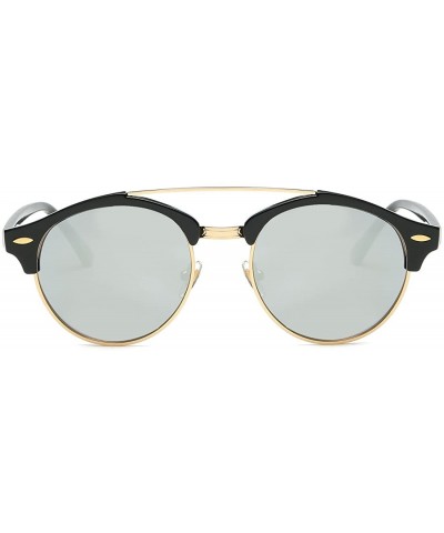 Round Polarized Sunglasses Mens Semi-Rimless Retro Unisex Glasses AE0504 - Black&silver - C912OCSRA6W $10.47