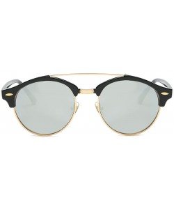 Round Polarized Sunglasses Mens Semi-Rimless Retro Unisex Glasses AE0504 - Black&silver - C912OCSRA6W $10.47