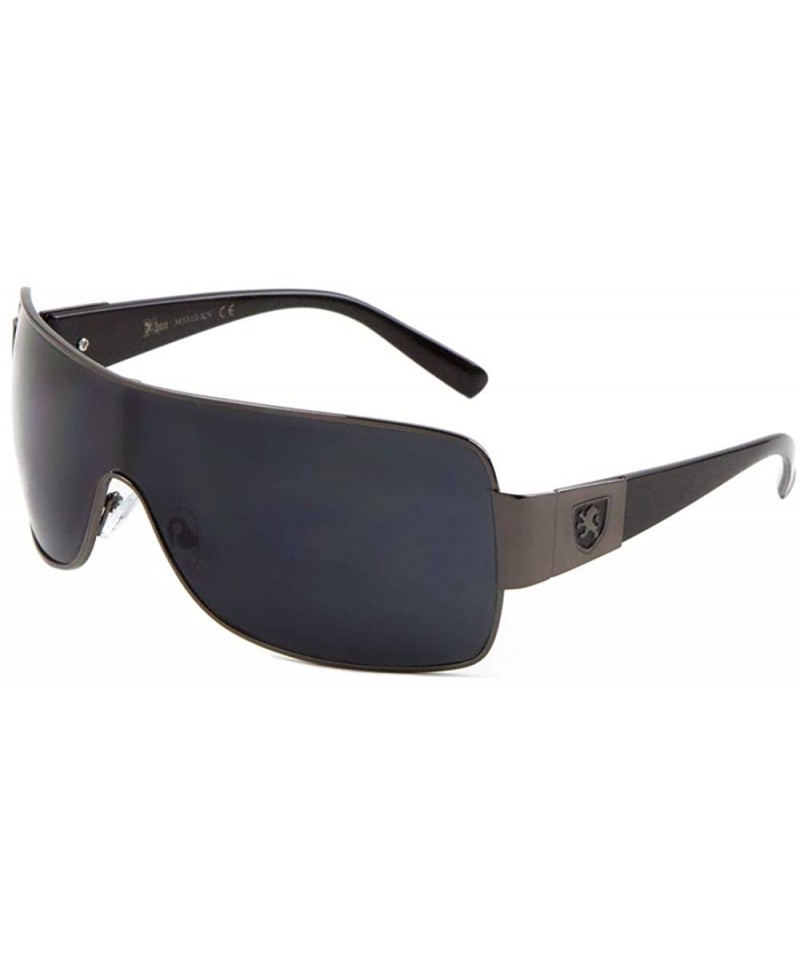 Shield Squared Curved One Piece Shield Lens Sunglasses - Black Gunmetal - CS199D4AMMY $23.52