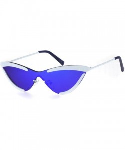 Cat Eye Womens Futuristic Disco funk Cat Eye Exposed Lens Sunglasses - White Blue Mirror - CQ18QK5SM7S $13.10