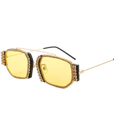 Square Fashion Square Small Sunglasses Women Designer Rhinestone Crystal Sun Glasses Female Gradient Lens Shades - Blue - CO1...