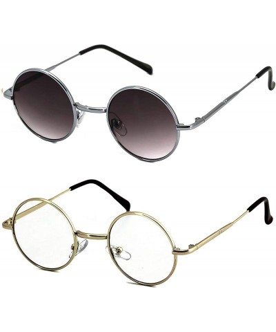 Round John Lennon Hipster Fashion Sunglasses Small Metal Round Circle Elton Style - Silver Smoke Lens and Gold Clear - CK18I2...