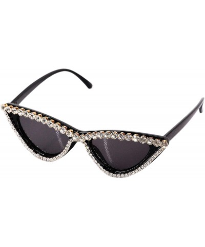 Cat Eye Vintage Cat Eye Diamond Crystal Sunglasses for Women Oversized Plastic Frame - Black - C9197H07A43 $35.62