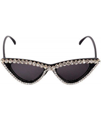Cat Eye Vintage Cat Eye Diamond Crystal Sunglasses for Women Oversized Plastic Frame - Black - C9197H07A43 $18.62
