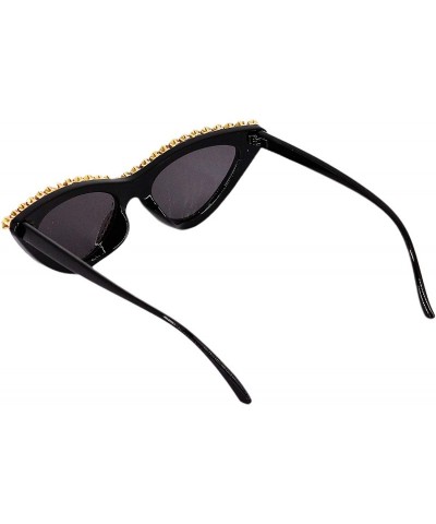 Cat Eye Vintage Cat Eye Diamond Crystal Sunglasses for Women Oversized Plastic Frame - Black - C9197H07A43 $18.62