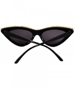 Cat Eye Vintage Cat Eye Diamond Crystal Sunglasses for Women Oversized Plastic Frame - Black - C9197H07A43 $18.62