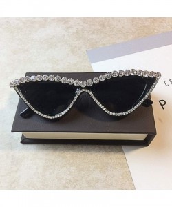 Cat Eye Vintage Cat Eye Diamond Crystal Sunglasses for Women Oversized Plastic Frame - Black - C9197H07A43 $18.62