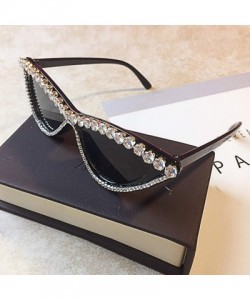 Cat Eye Vintage Cat Eye Diamond Crystal Sunglasses for Women Oversized Plastic Frame - Black - C9197H07A43 $18.62