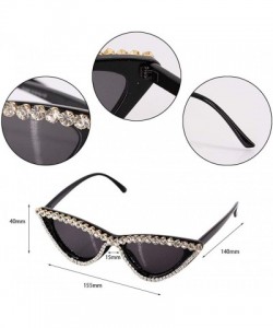 Cat Eye Vintage Cat Eye Diamond Crystal Sunglasses for Women Oversized Plastic Frame - Black - C9197H07A43 $18.62