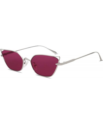 Sport Small Cateye Sunglasses Fox Idea Designer Sunnies FIRE SJ1127 - C5 Silver Frame/Burgundy Lens - CF193XWXSZS $13.18