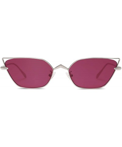 Sport Small Cateye Sunglasses Fox Idea Designer Sunnies FIRE SJ1127 - C5 Silver Frame/Burgundy Lens - CF193XWXSZS $13.18