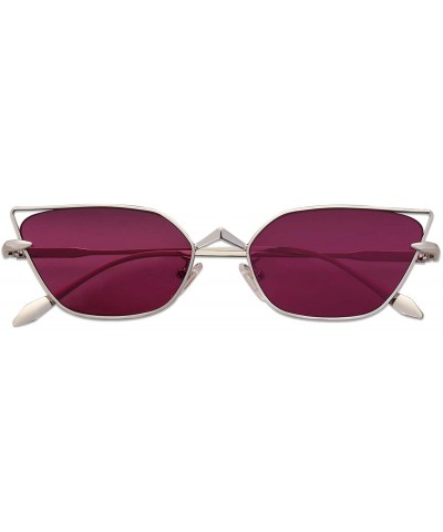 Sport Small Cateye Sunglasses Fox Idea Designer Sunnies FIRE SJ1127 - C5 Silver Frame/Burgundy Lens - CF193XWXSZS $13.18