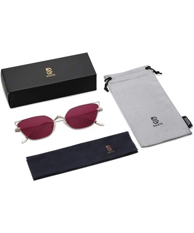 Sport Small Cateye Sunglasses Fox Idea Designer Sunnies FIRE SJ1127 - C5 Silver Frame/Burgundy Lens - CF193XWXSZS $13.18