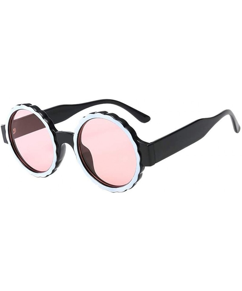 Round Women's Fashion Round Frame Mask Sunglasses Plastic Sunglasses - Pink - CM18UK9GH8W $7.90