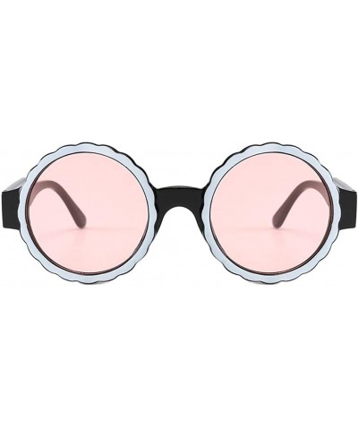 Round Women's Fashion Round Frame Mask Sunglasses Plastic Sunglasses - Pink - CM18UK9GH8W $14.99