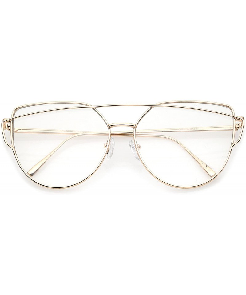 Oversized Oversize Metal Frame Thin Temple Clear Flat Lens Aviator Eyeglasses 62mm - Gold / Clear - CW12NT302C4 $10.70