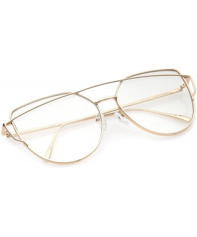 Oversized Oversize Metal Frame Thin Temple Clear Flat Lens Aviator Eyeglasses 62mm - Gold / Clear - CW12NT302C4 $10.70