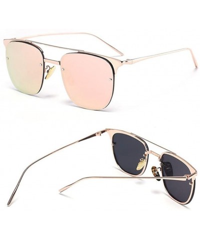 Square Summer Men Women Metal Frame Square Mirror Sunglasses Beach Unisex Eyewear UV400 - Pink - C812KCVGW23 $8.34