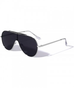 Shield Flat Top Round Shield One Piece Aviator Sunglasses - Black Silver - CC196KR0GO8 $13.32