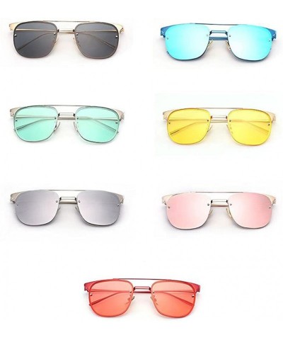 Square Summer Men Women Metal Frame Square Mirror Sunglasses Beach Unisex Eyewear UV400 - Pink - C812KCVGW23 $8.34