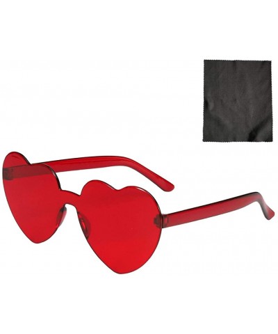 Square Heart Shaped Sunglasses for Women Transparent UV Protection Frameless Love Party Rimless Sunglasses Glasses - Red - C4...