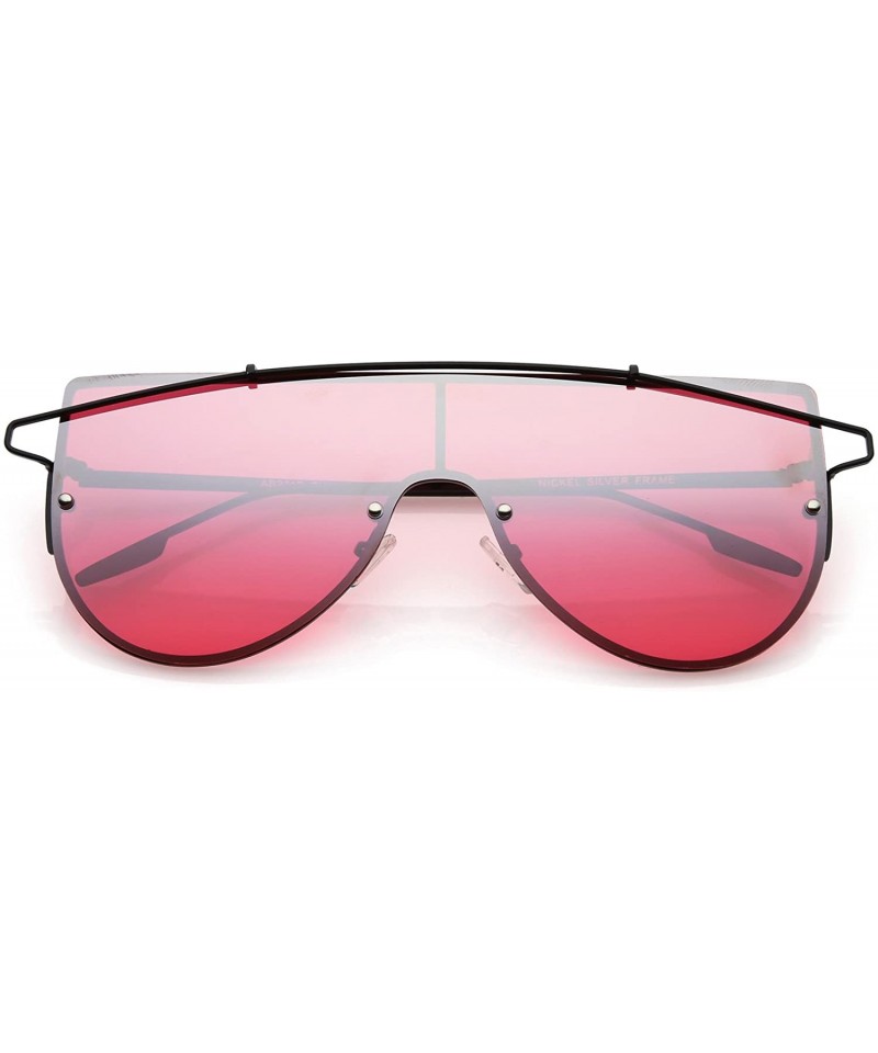 Rimless Futuristic Rimless Metal Crossbar Colored Mono lens Shield Sunglasses 64mm - Black / Red - C3186TNIEW8 $17.03