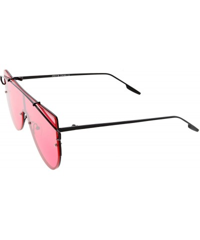 Rimless Futuristic Rimless Metal Crossbar Colored Mono lens Shield Sunglasses 64mm - Black / Red - C3186TNIEW8 $17.03