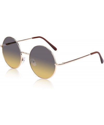 Oversized Oversized Round Sunglasses Retro Circle Hippie Glasses UV400 Protection - Brown Yellowish - CW18S02ZKO4 $22.35
